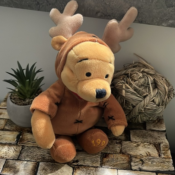 DISNEY Vintage REINDEER POOH Beanie Plush Winnie the Pooh 9" Patch Pocket 1999 - Picture 11 of 12